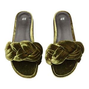 H&M premium green velour velvet braided slides